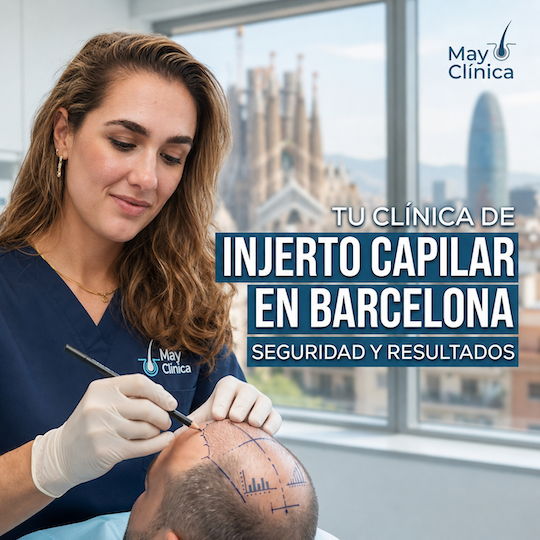 Especialista realizando un tratamiento en nuestra clínica de injerto capilar en Barcelona con vistas a la ciudad